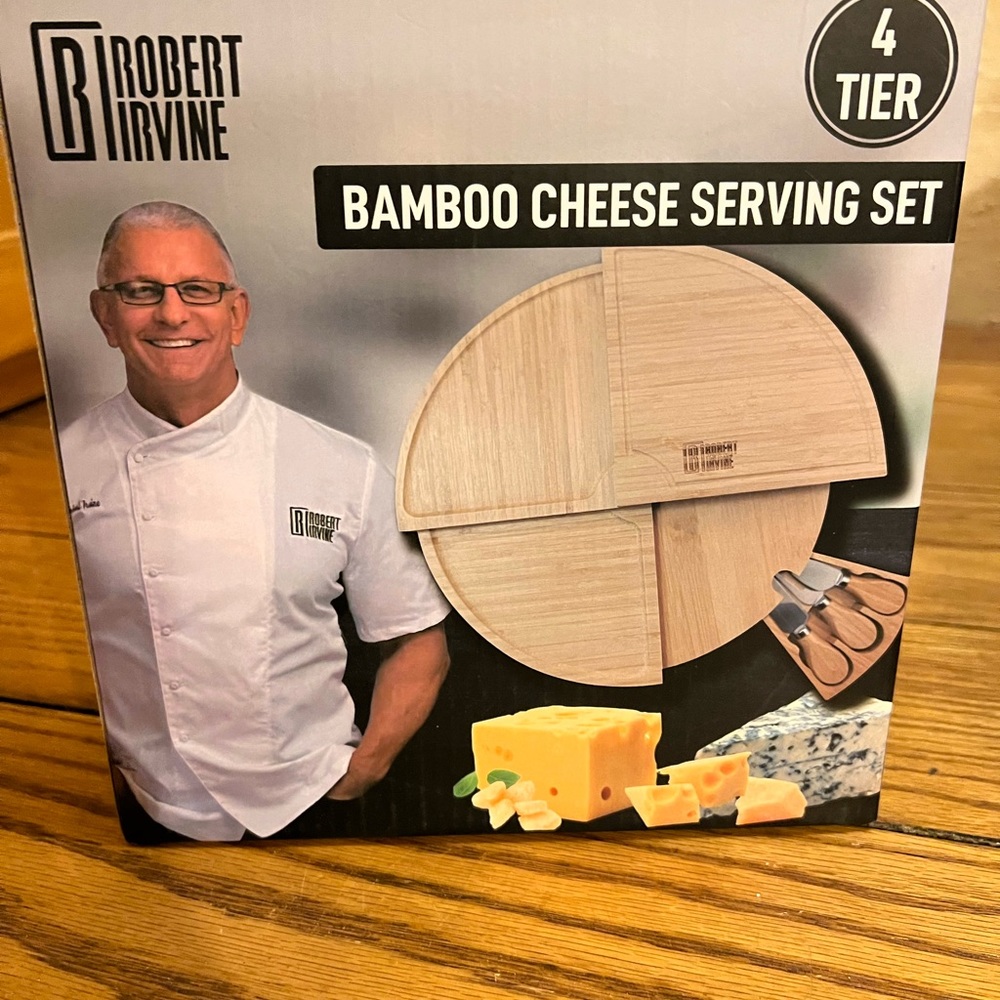 New Robert Irvine 4 tier Bamboo Cheese Serving Set